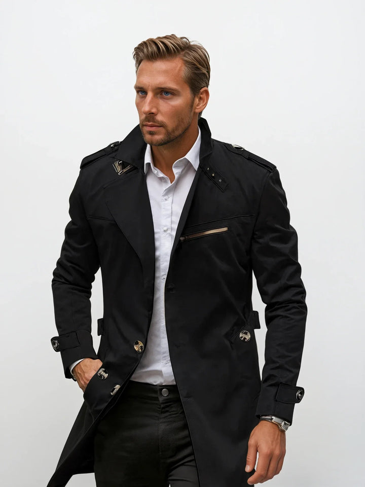 Men’s Mid-Length Coat with Stand-Up Collar