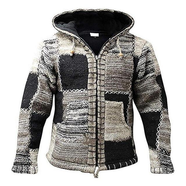 Men’s Patchwork Zip-Up Cardigan with Hood
