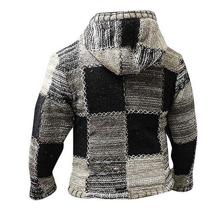Men’s Patchwork Zip-Up Cardigan with Hood