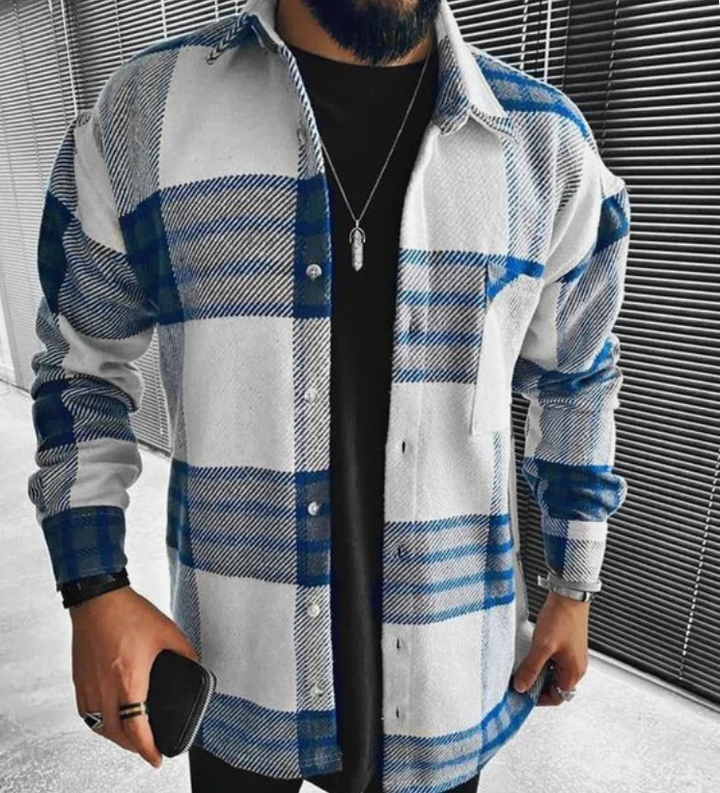 Men’s Plaid Shirt with Long Sleeves and Button Closure