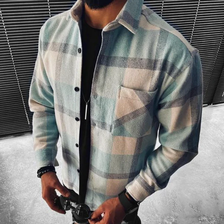 Men’s Plaid Shirt with Long Sleeves and Button Closure