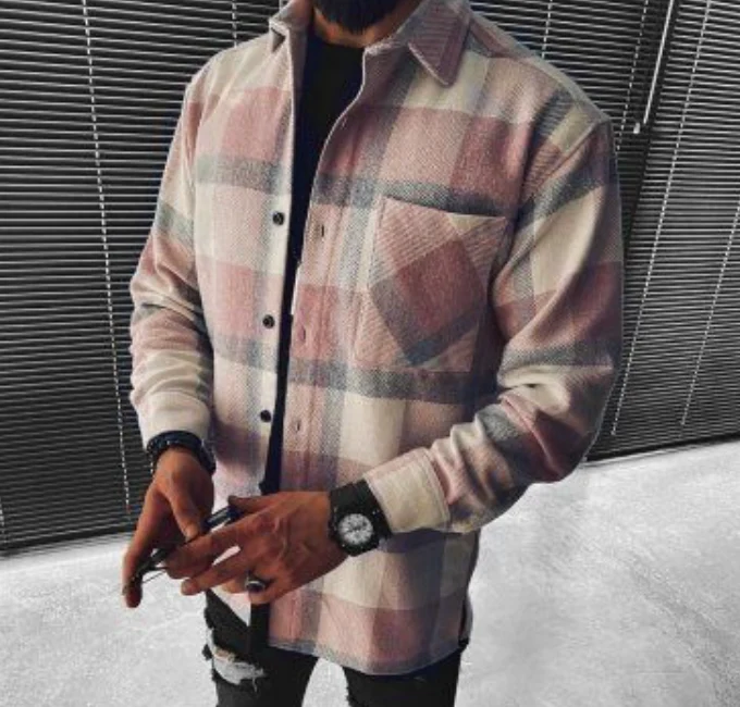 Men’s Plaid Shirt with Long Sleeves and Button Closure