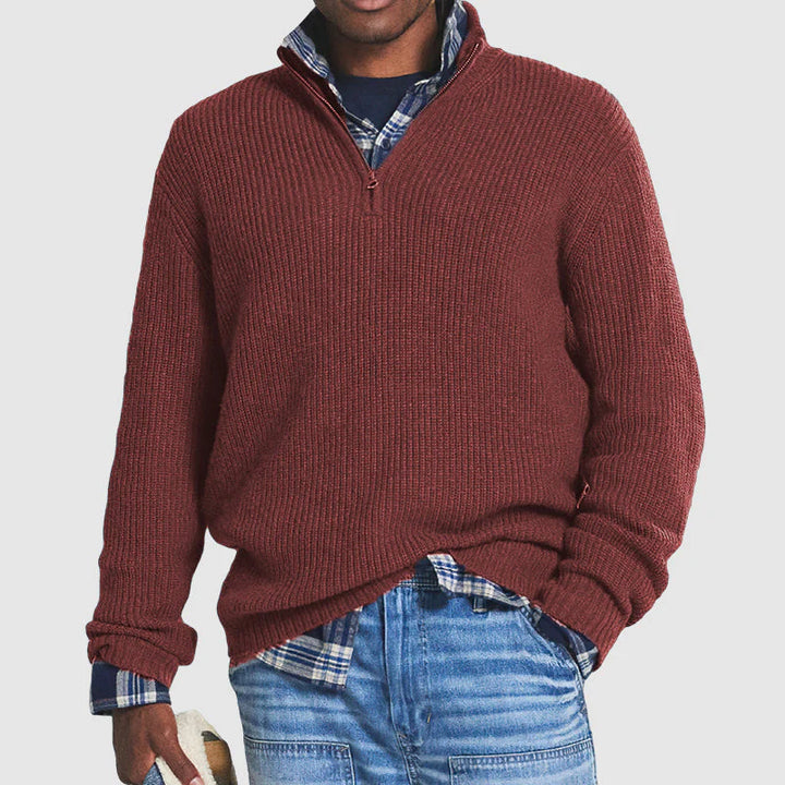 Men’s Quarter-Zip Sweater with Ribbed Texture