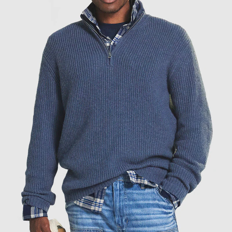Men’s Quarter-Zip Sweater with Ribbed Texture