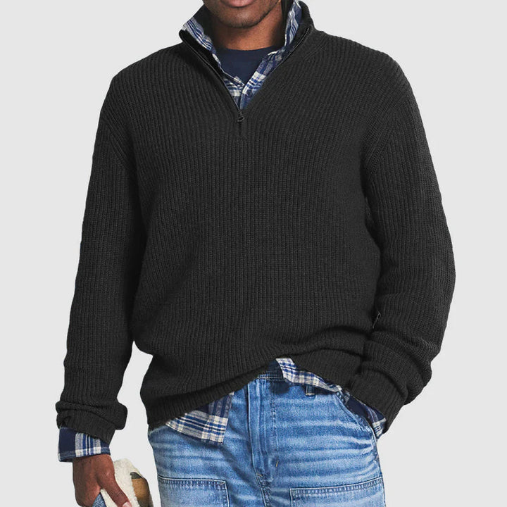 Men’s Quarter-Zip Sweater with Ribbed Texture