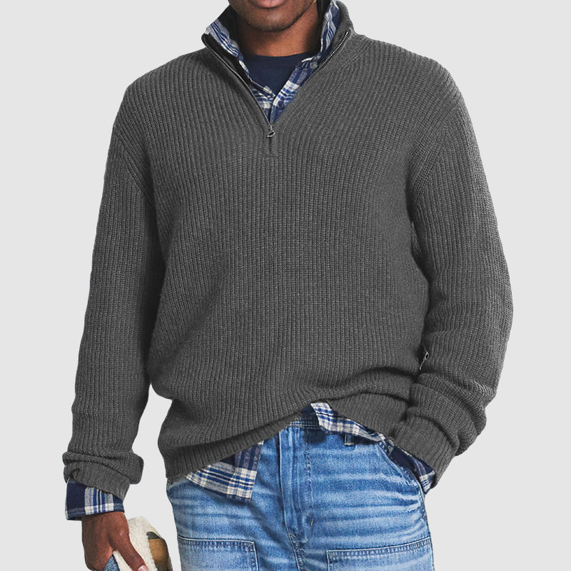 Men’s Quarter-Zip Sweater with Ribbed Texture