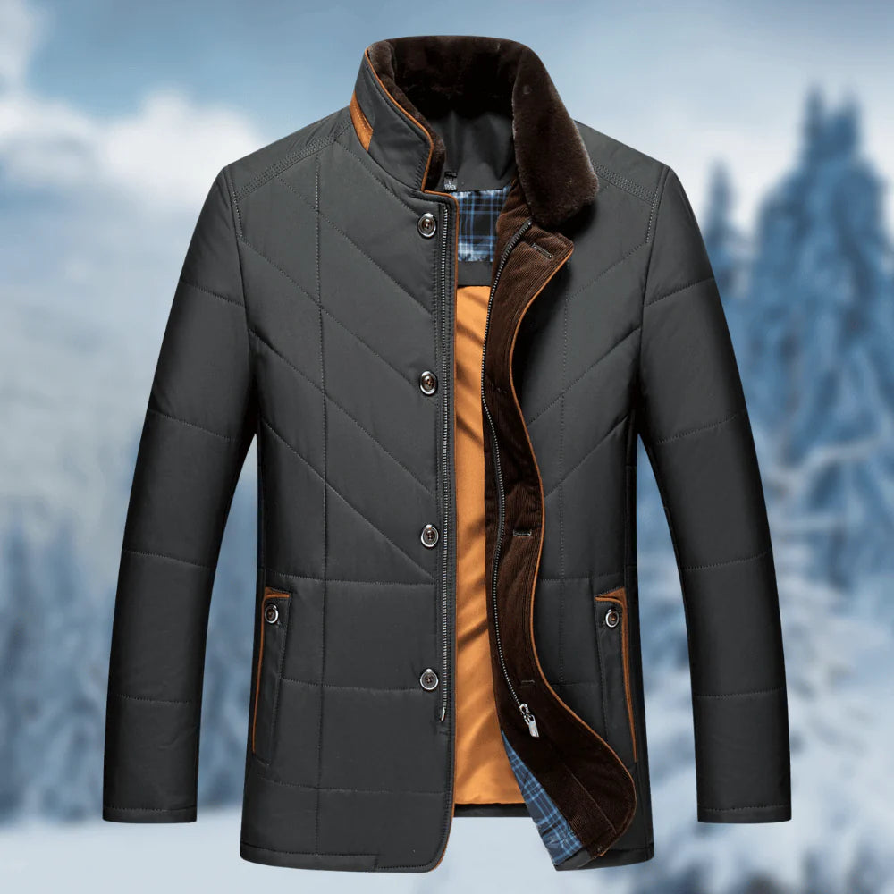 Men’s Quilted Winter Jacket with Contrasting Trim