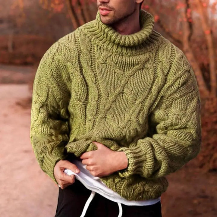 Men’s Sweater with Cable Knit and Stand-Up Collar