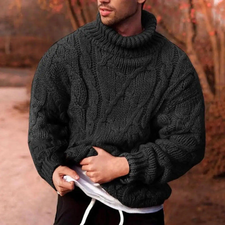 Men’s Sweater with Cable Knit and Stand-Up Collar