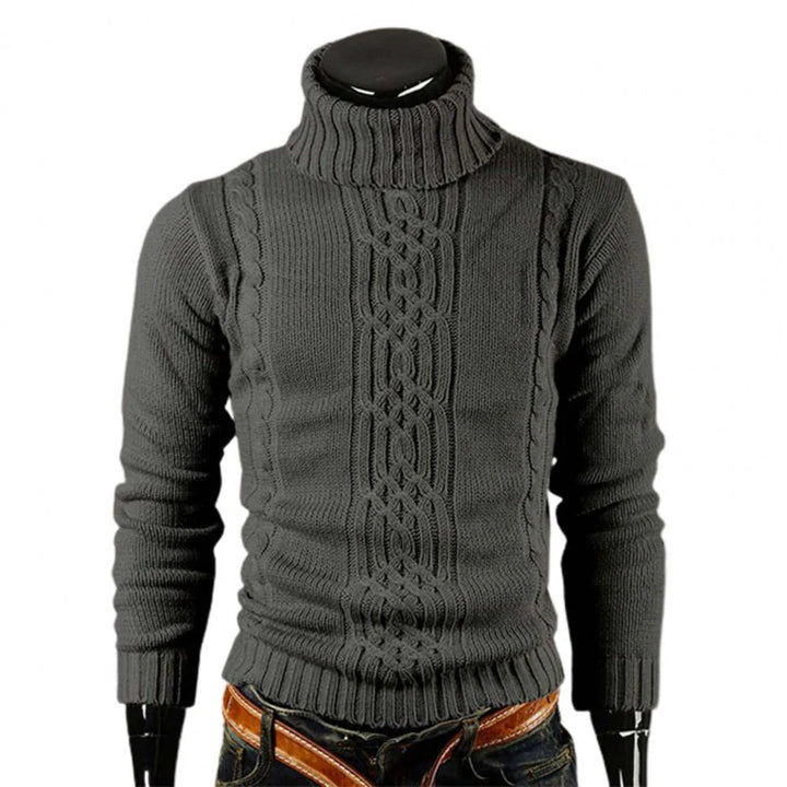Men’s Sweater with Stand-Up Collar and Cable Knit Pattern