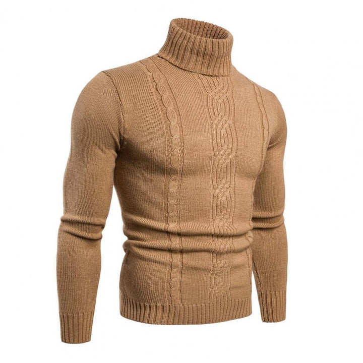 Men’s Sweater with Stand-Up Collar and Cable Knit Pattern