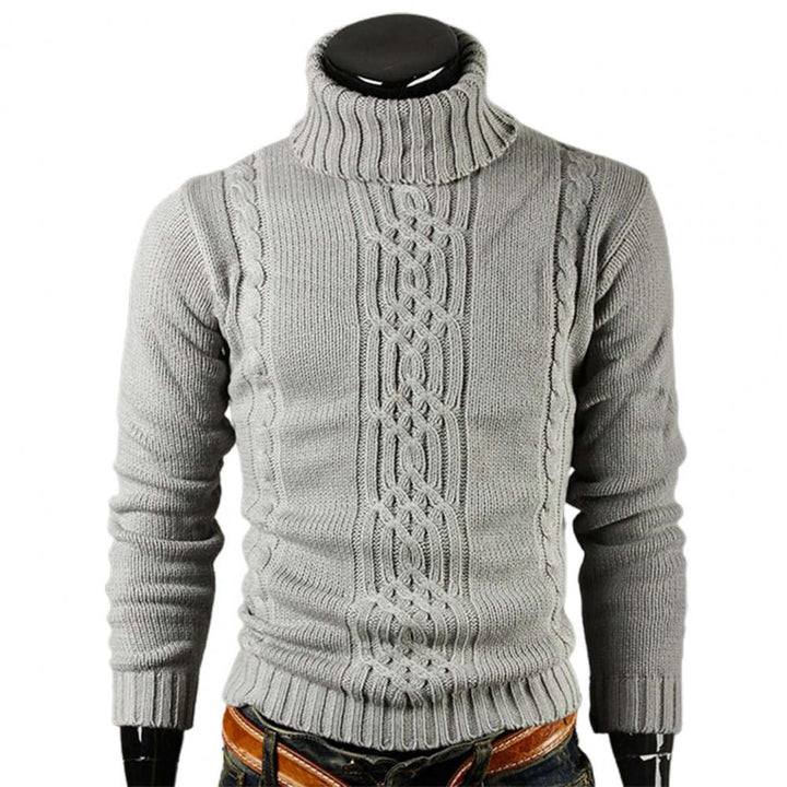 Men’s Sweater with Stand-Up Collar and Cable Knit Pattern
