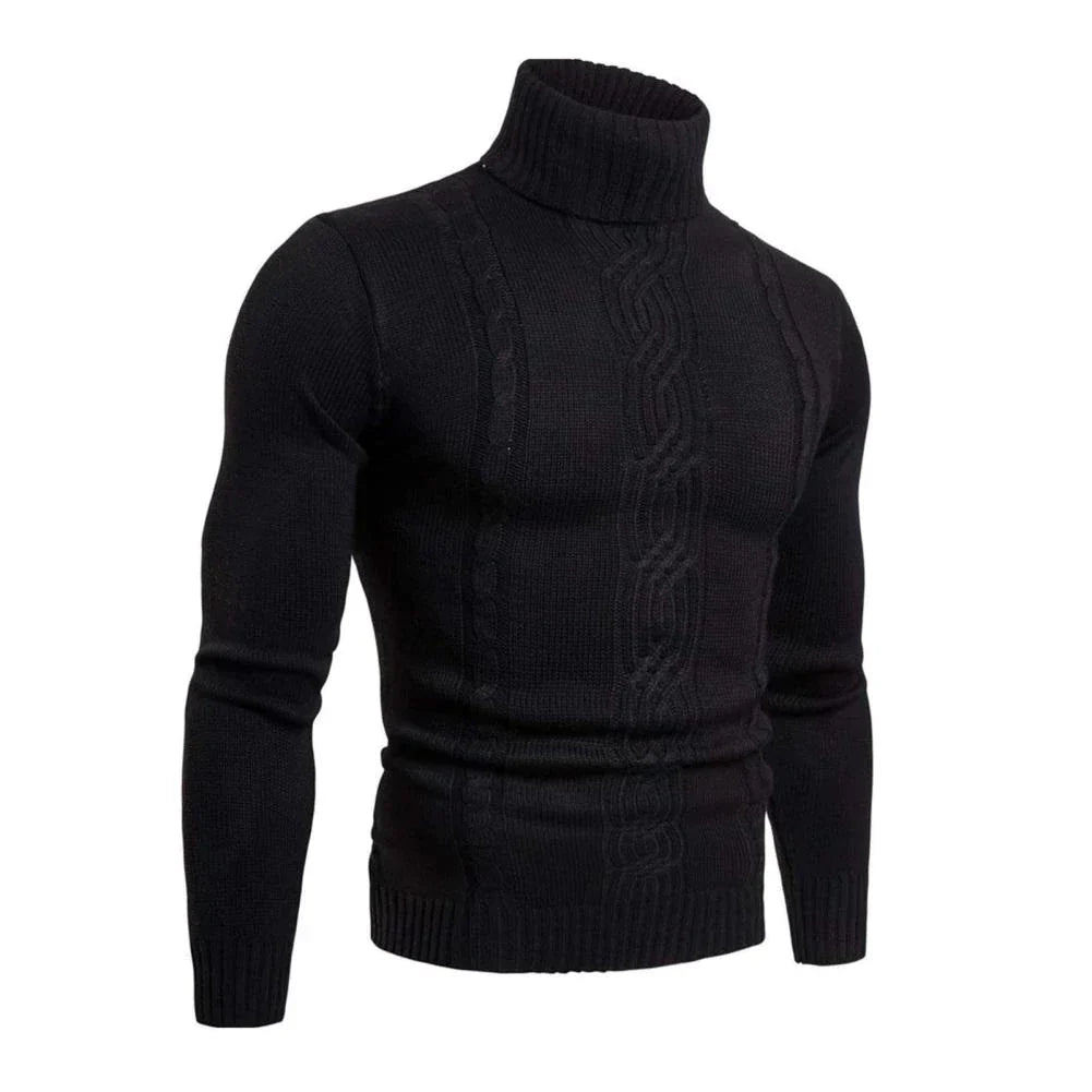Men’s Sweater with Stand-Up Collar and Cable Knit Pattern