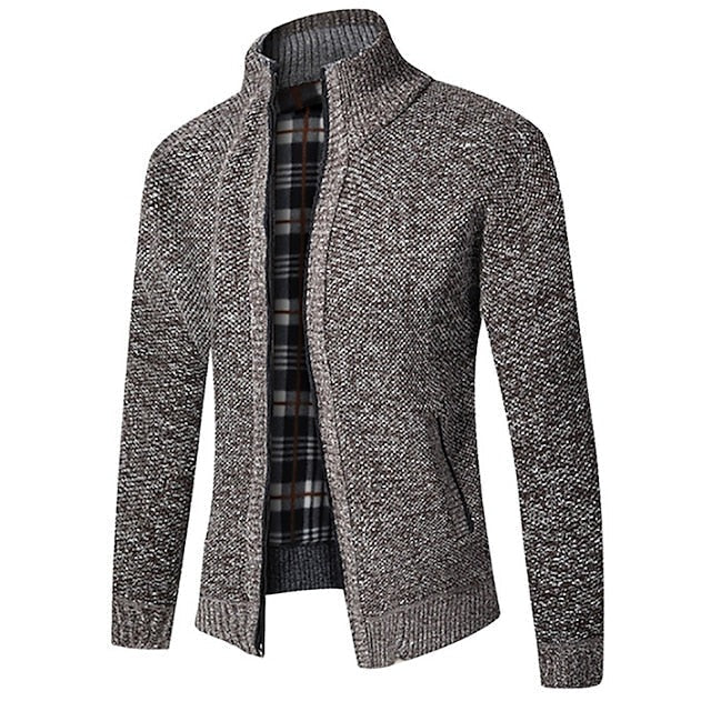 Men’s Zip-Up Cardigan with High Collar