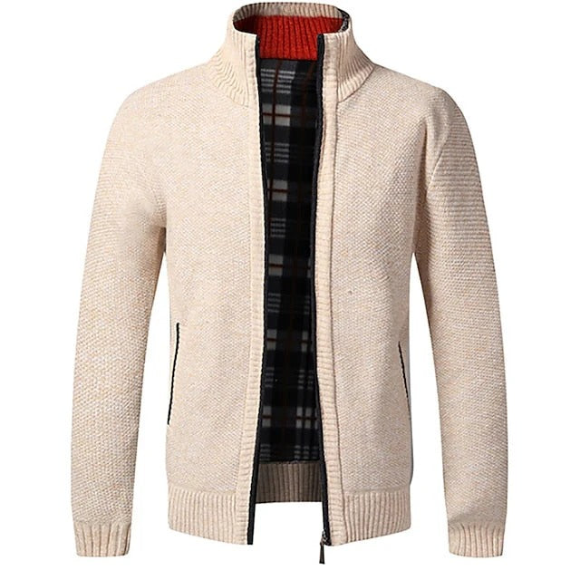 Men’s Zip-Up Cardigan with High Collar