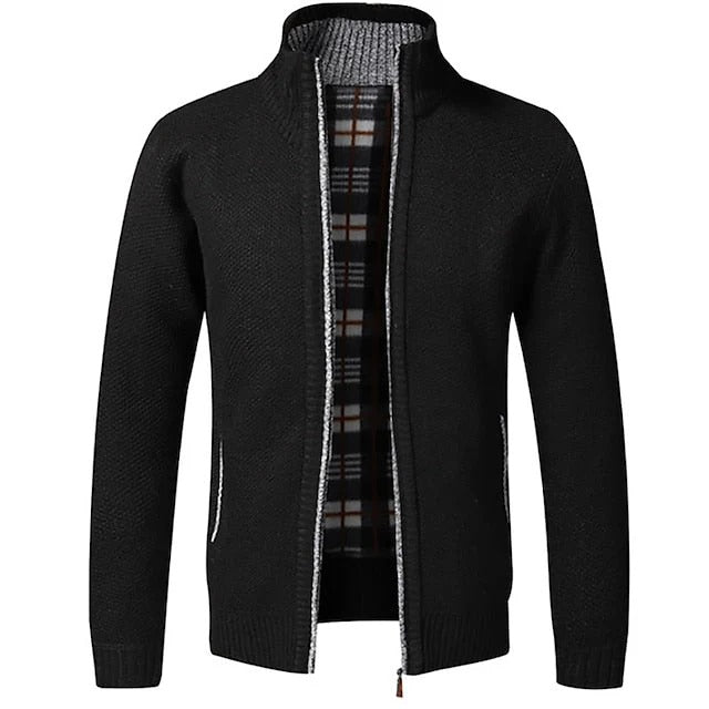 Men’s Zip-Up Cardigan with High Collar