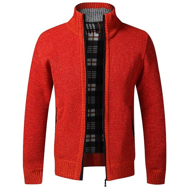 Men’s Zip-Up Cardigan with High Collar
