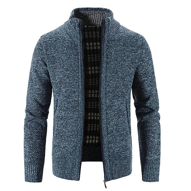 Men’s Zip-Up Cardigan with High Collar