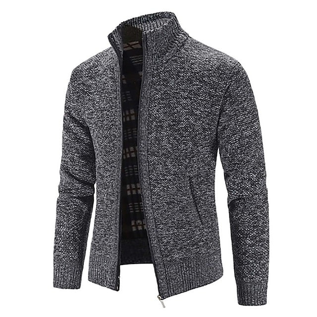 Men’s Zip-Up Cardigan with High Collar