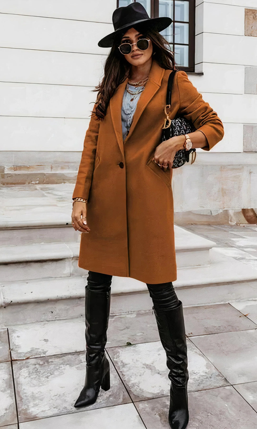 Women | Long coat with straight fit and double-breasted front