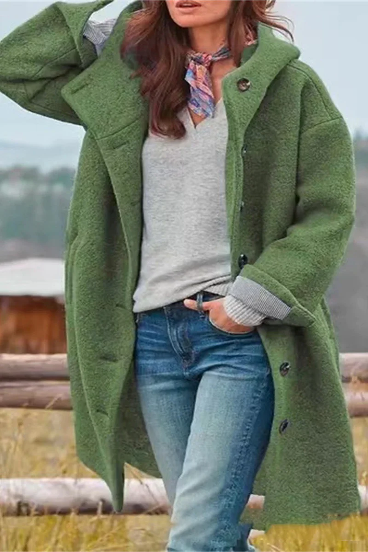 Women’s Coat with Button Closure and High Collar