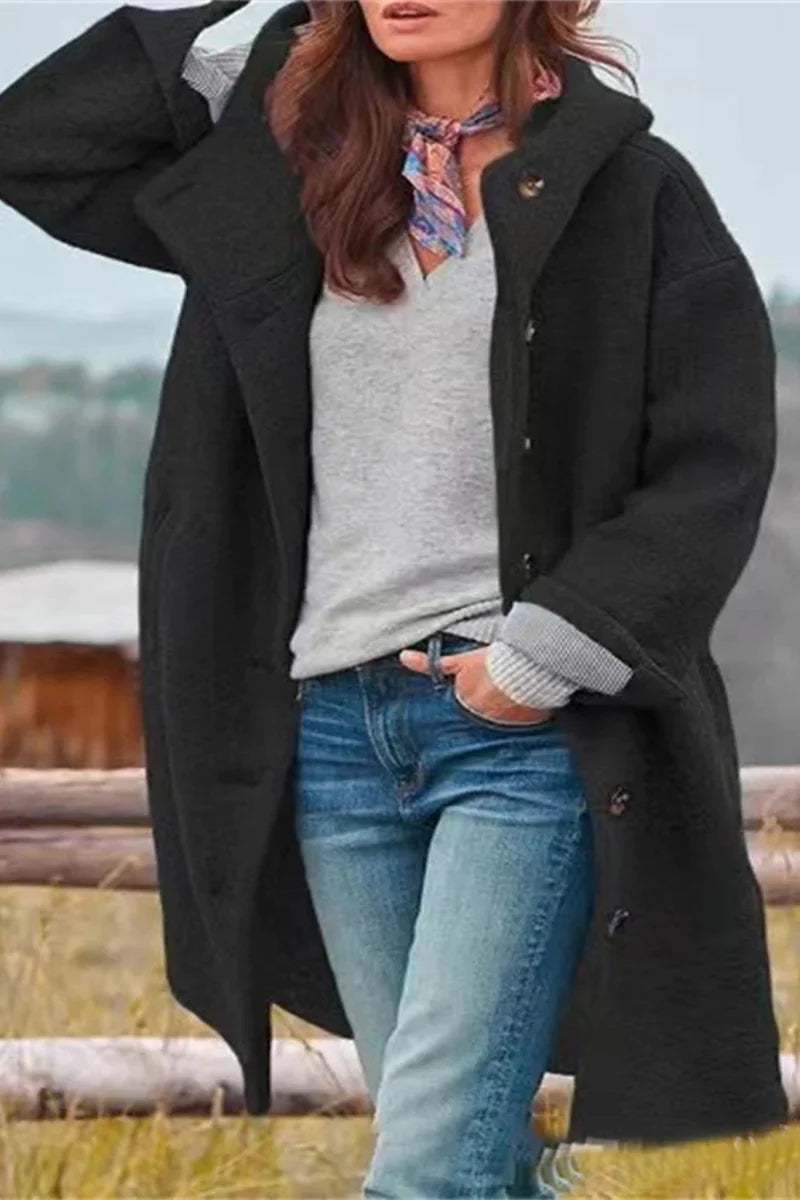 Women’s Coat with Button Closure and High Collar