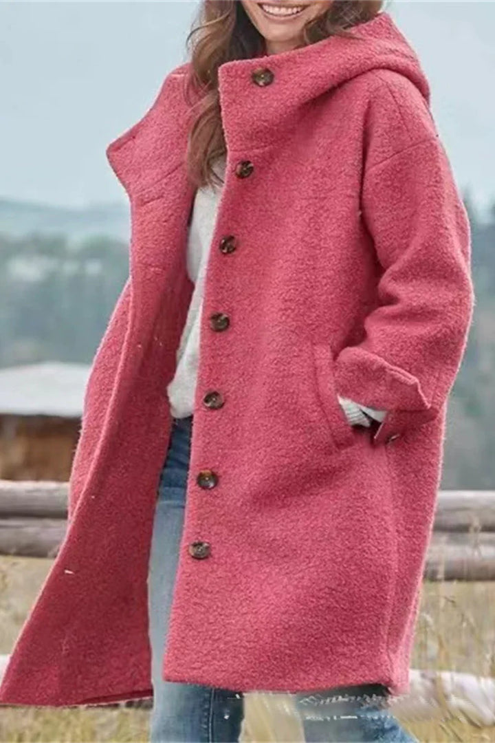 Women’s Coat with Button Closure and High Collar