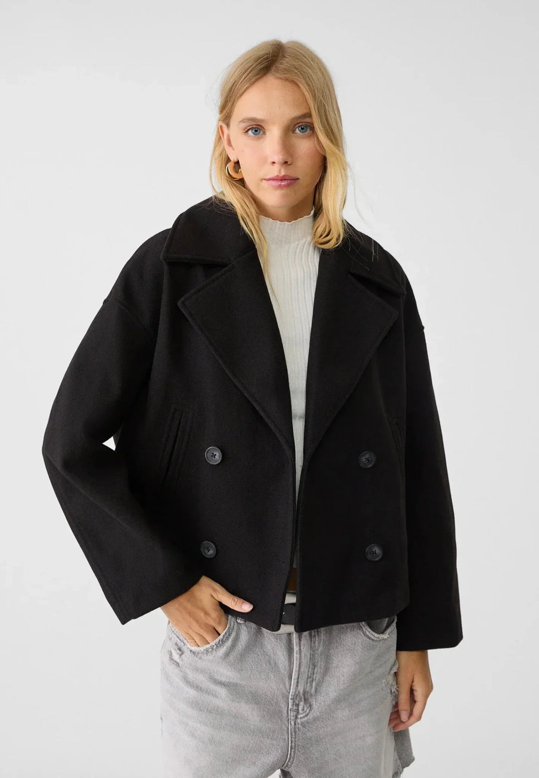Women’s Coat with Lapel Collar and Patch Pockets