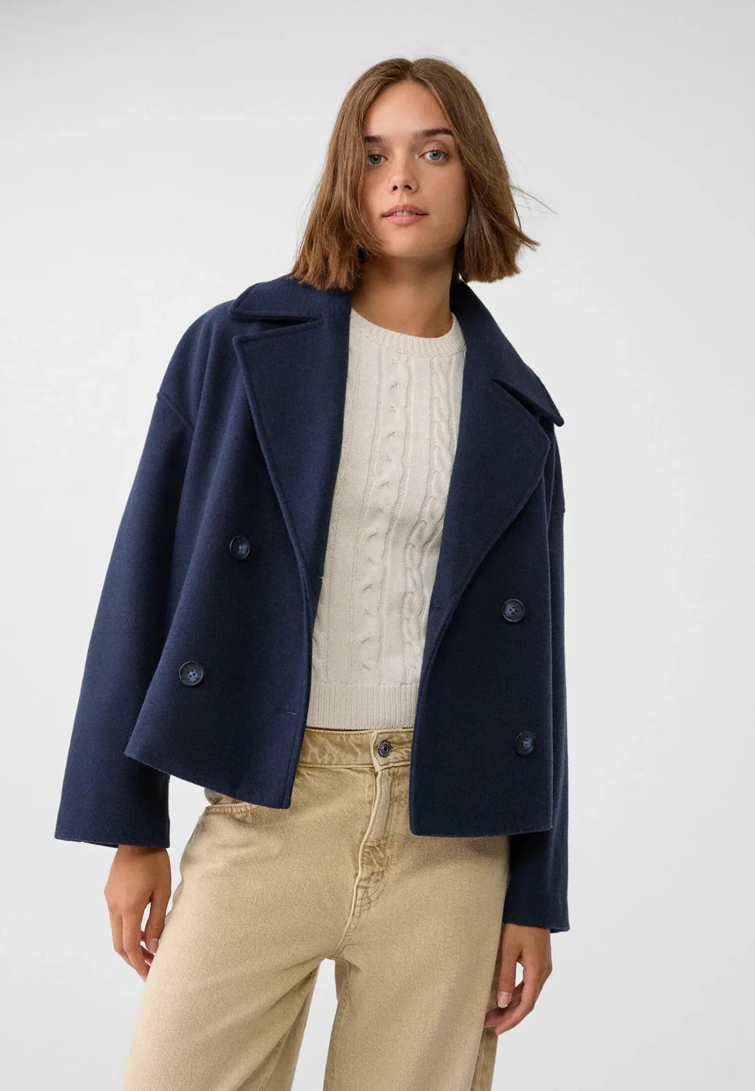 Women’s Coat with Lapel Collar and Patch Pockets