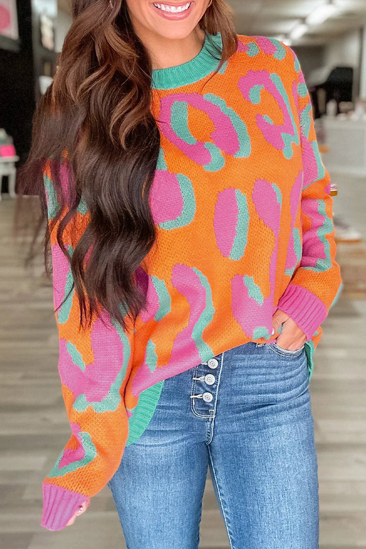 Women’s Crew Neck Sweater with Abstract Pattern