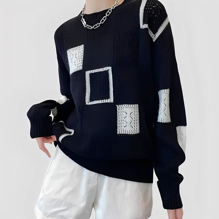 Women’s Crew Neck Sweater with Geometric Pattern