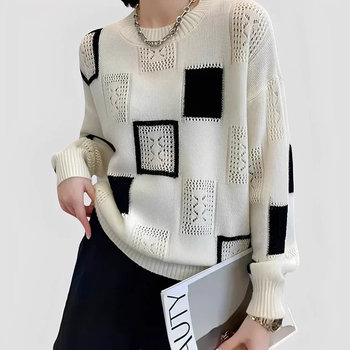 Women’s Crew Neck Sweater with Geometric Pattern