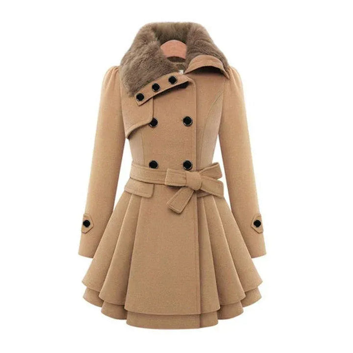 Women’s Double-Breasted Coat with Faux Fur Collar