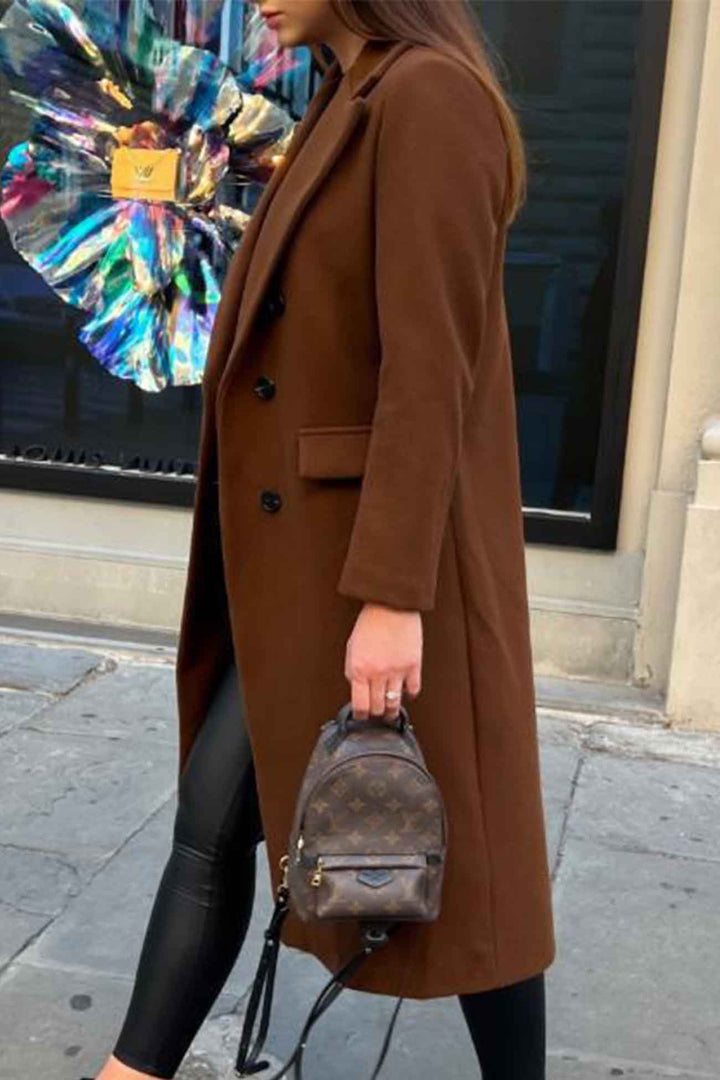 Women’s Double-Breasted Coat with Lapel Collar