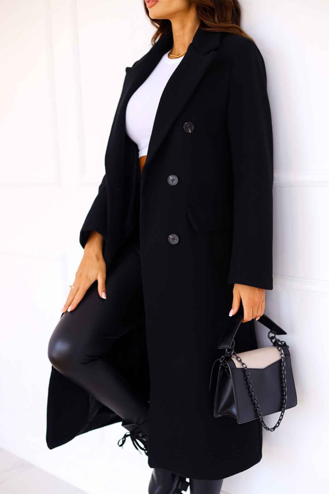 Women’s Double-Breasted Coat with Lapel Collar