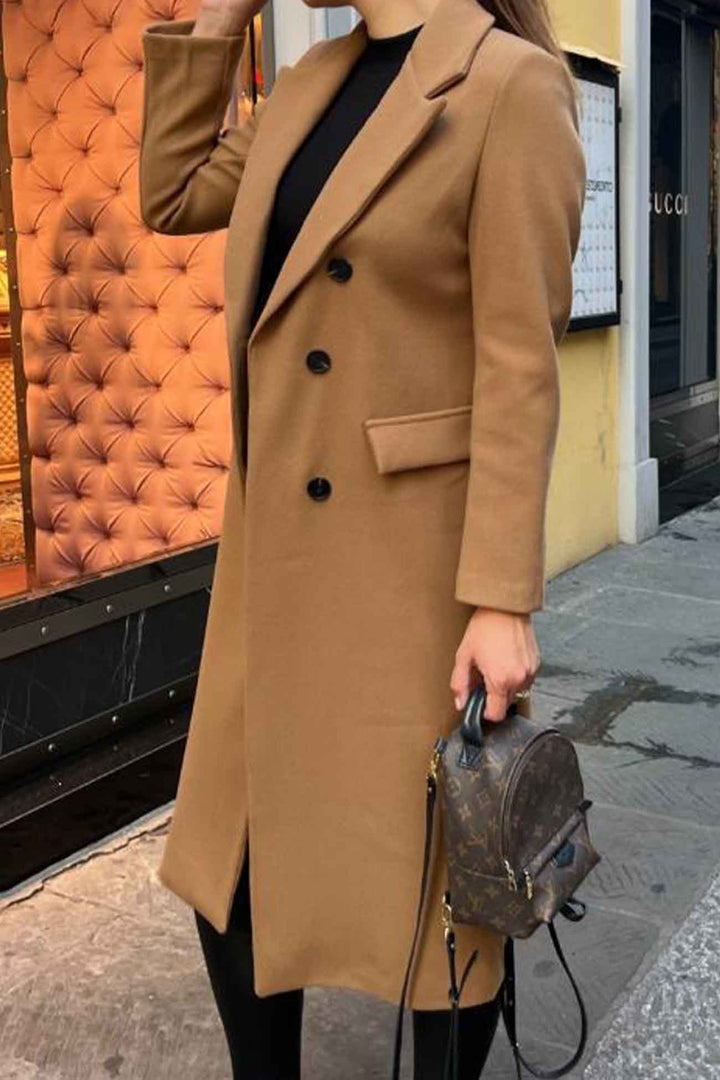 Women’s Double-Breasted Coat with Lapel Collar