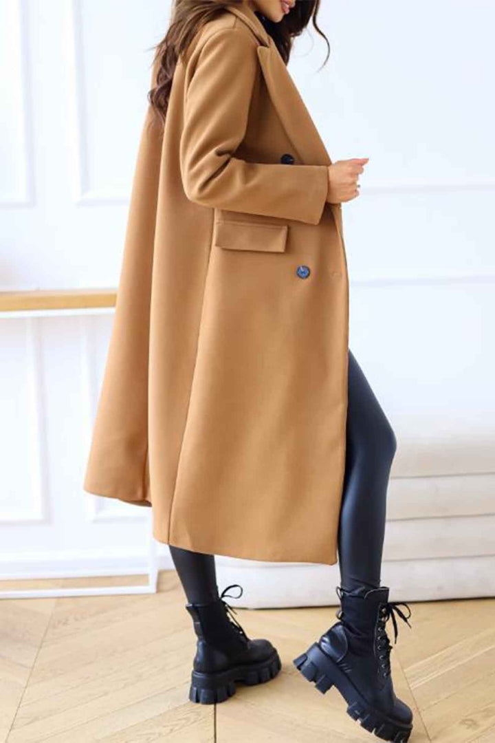 Women’s Double-Breasted Coat with Lapel Collar