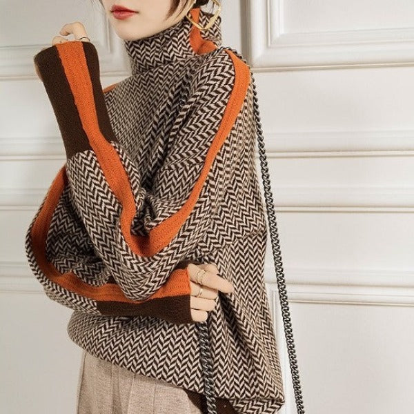 Women’s High-Neck Patterned Sweater
