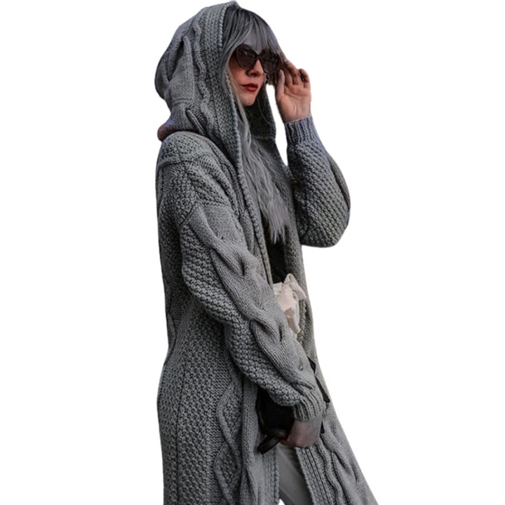 Women’s Hooded Cardigan with Cable Knit