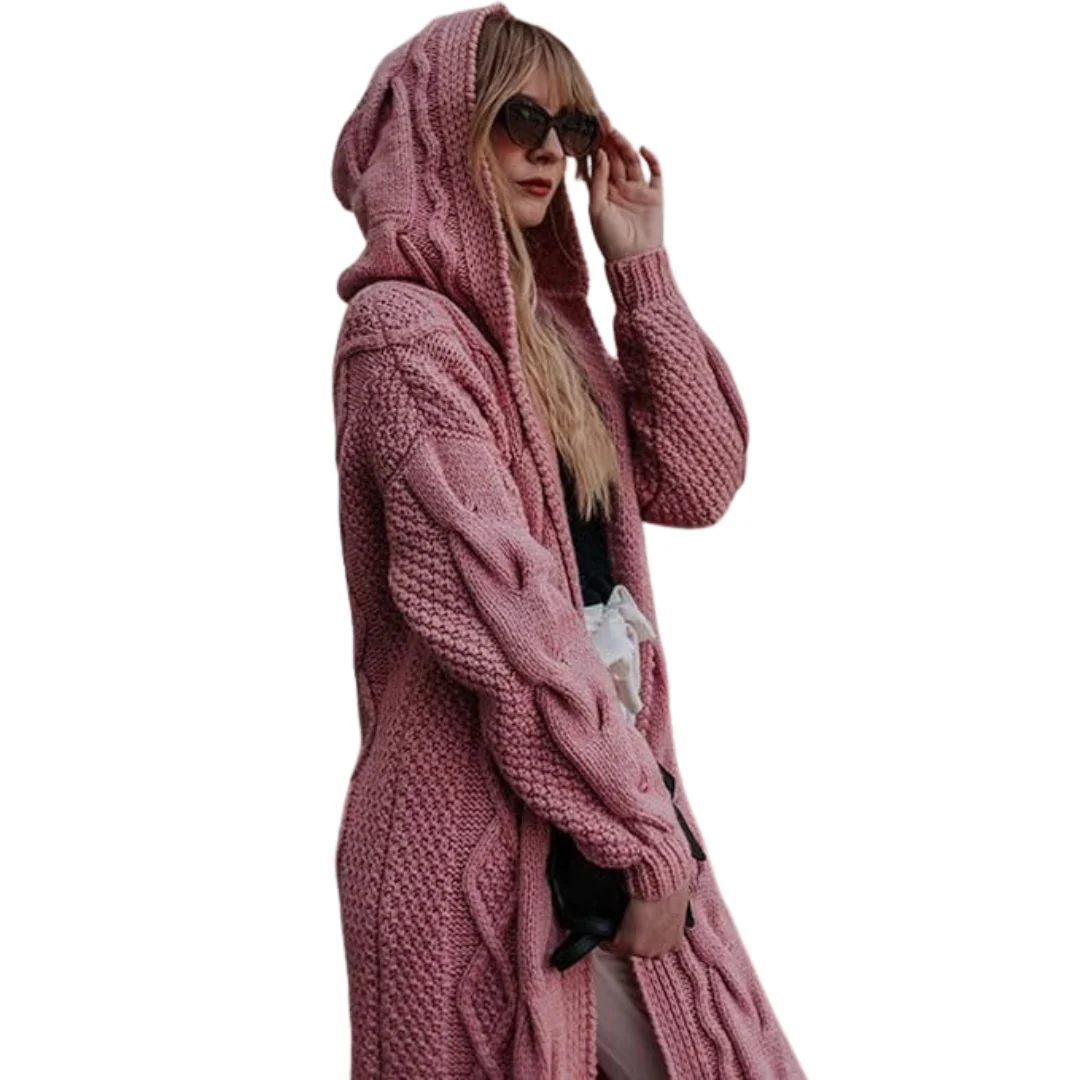 Women’s Hooded Cardigan with Cable Knit