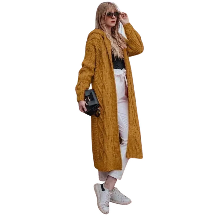 Women’s Hooded Cardigan with Cable Knit