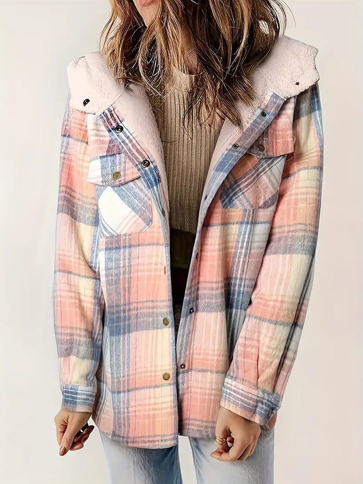 Women’s Hooded Jacket with Check Pattern