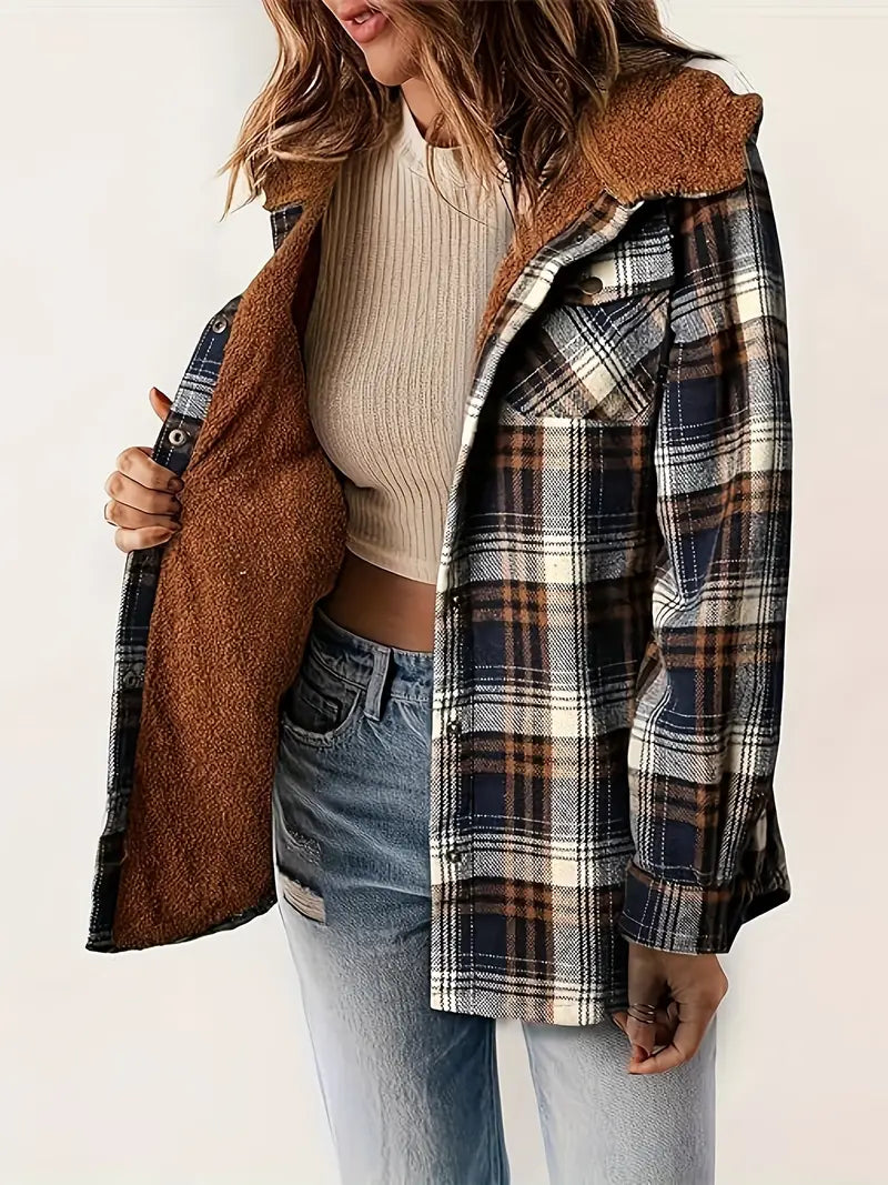 Women’s Hooded Jacket with Check Pattern