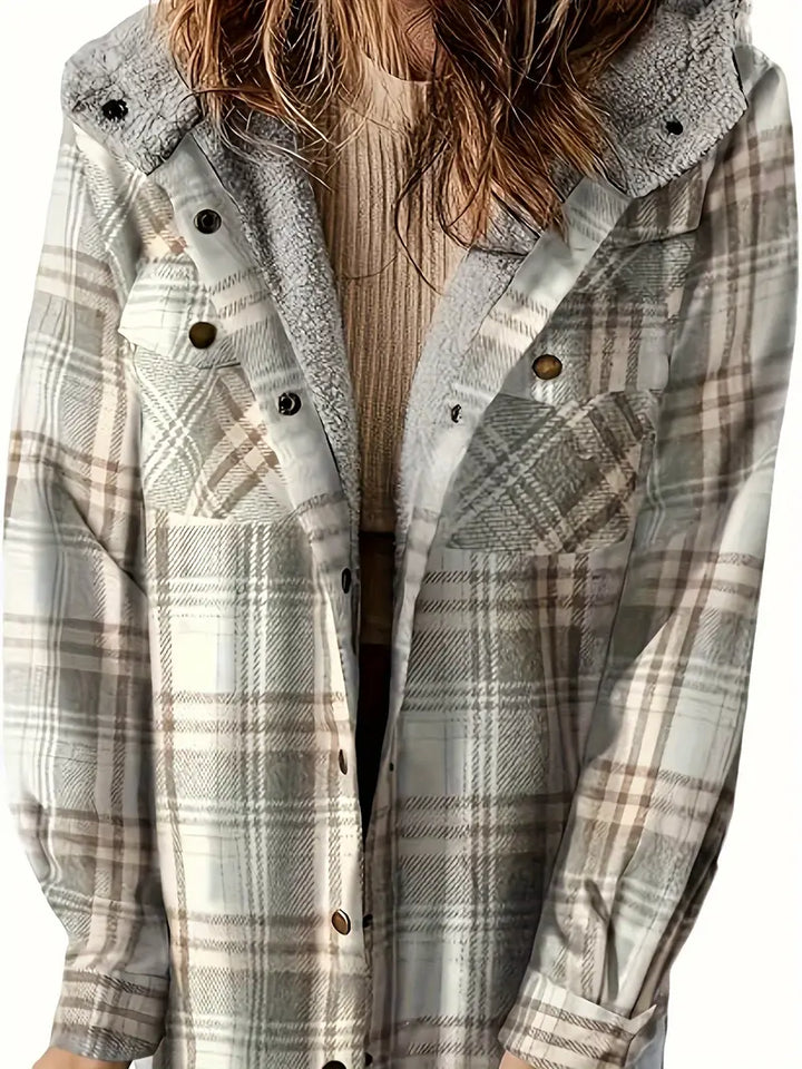 Women’s Hooded Jacket with Check Pattern