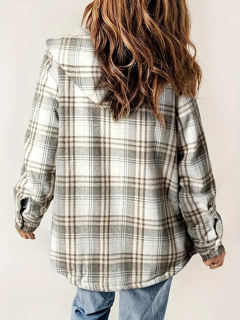 Women’s Hooded Jacket with Check Pattern