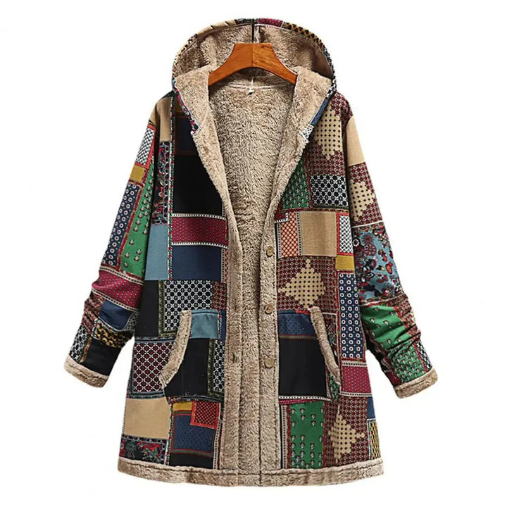 Women’s Hooded Jacket with Patchwork Pattern