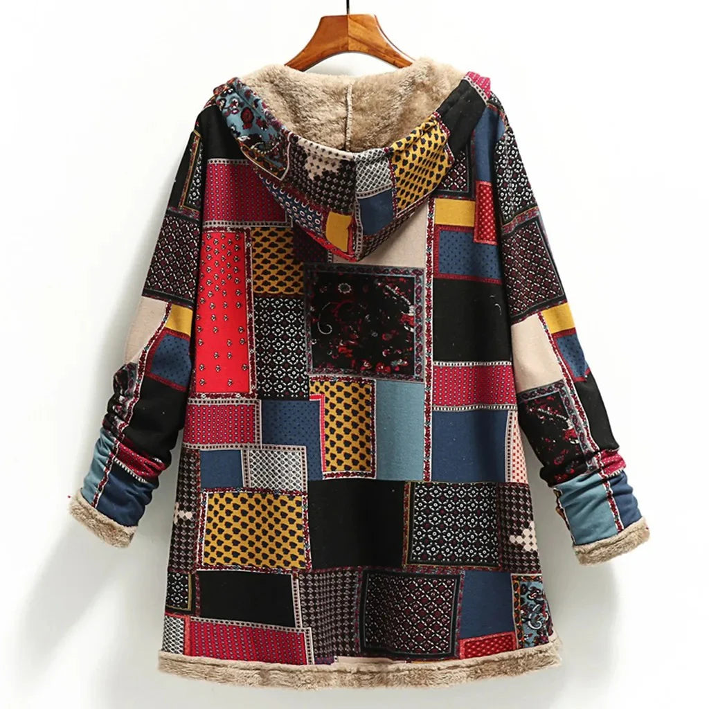 Women’s Hooded Jacket with Patchwork Pattern