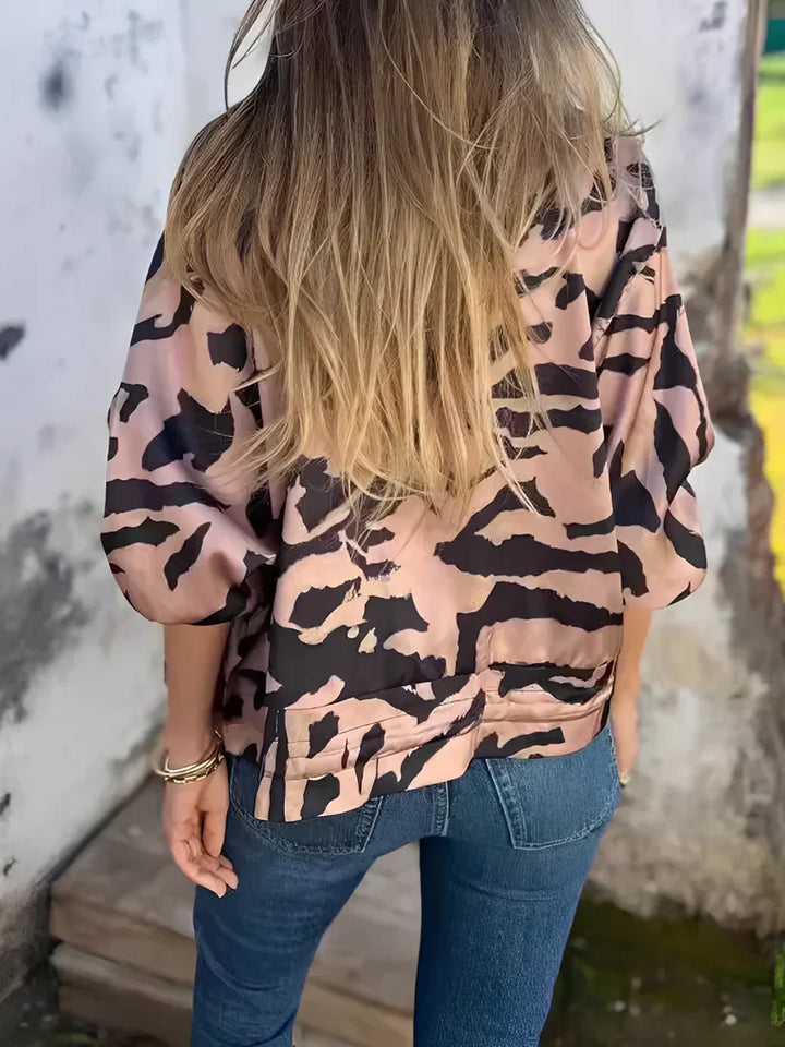 Women’s Jacket with Abstract Pattern and Zipper