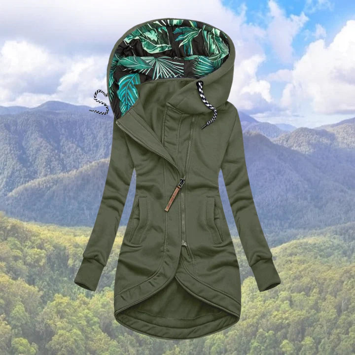 Women’s Jacket with Hood and Asymmetrical Closure
