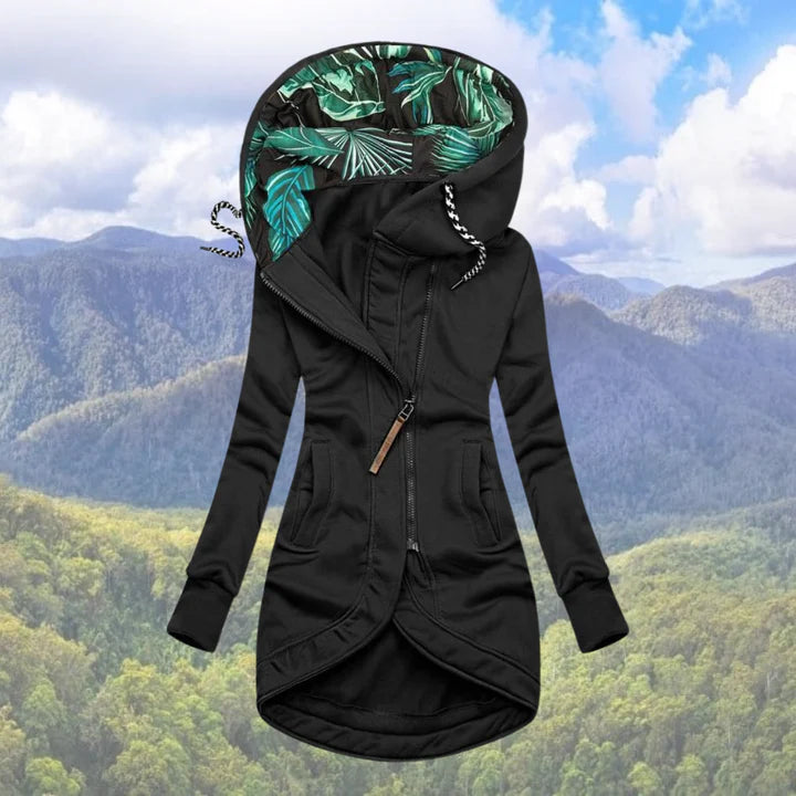 Women’s Jacket with Hood and Asymmetrical Closure